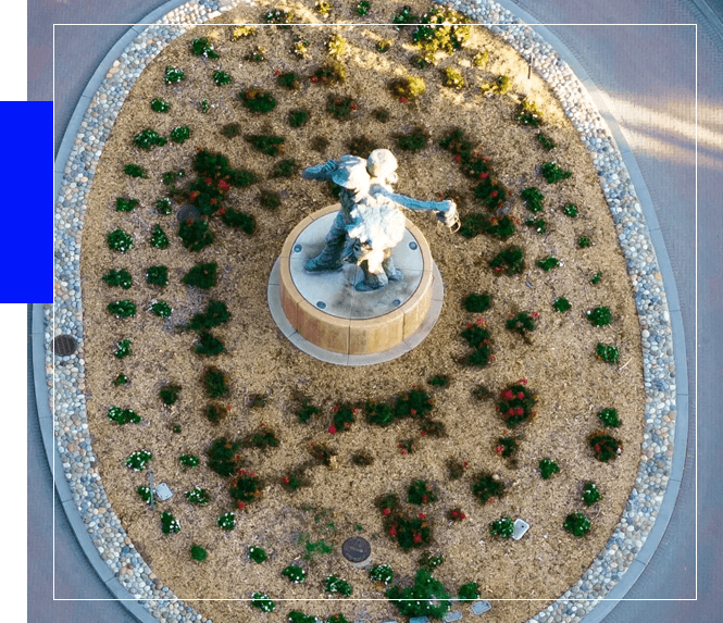 A statue of a person in the middle of a garden.