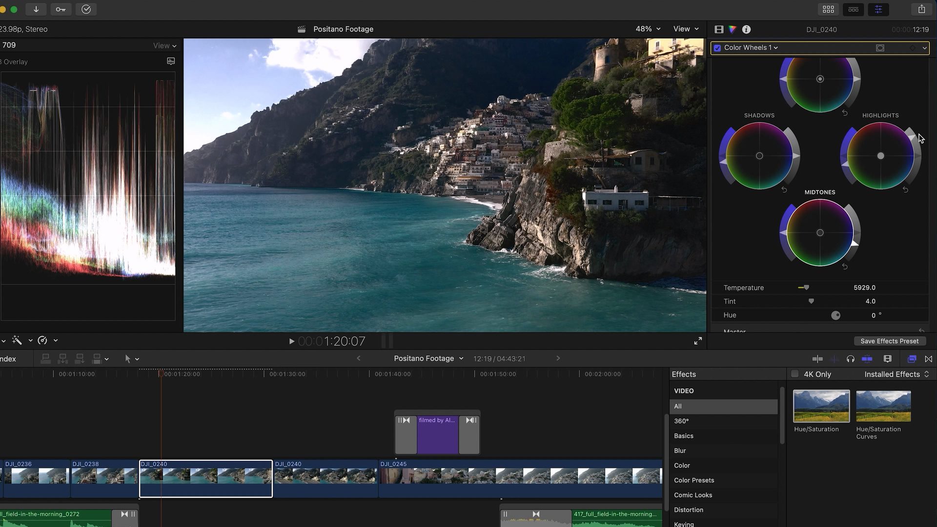 Drone video editing color